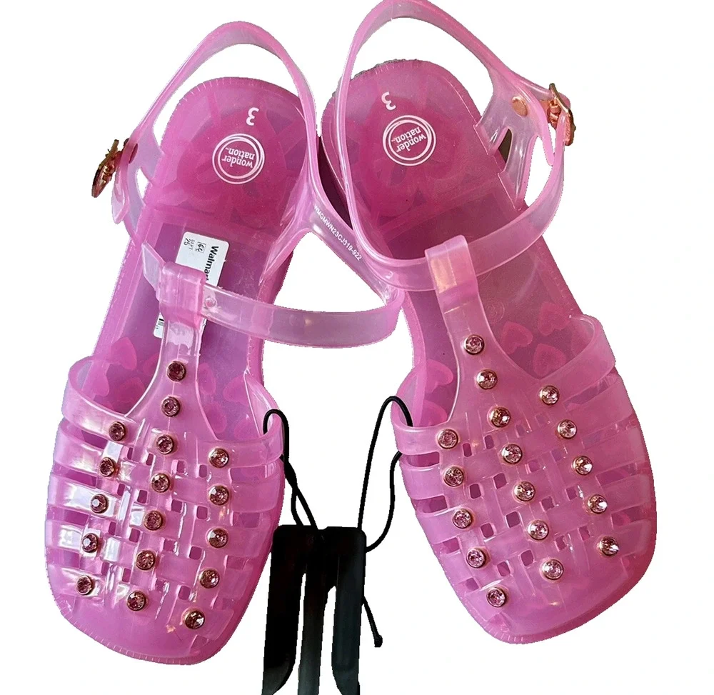 Wonder Nation Girls Pink Crystal Jelly Sandals Fisherman Shoes NWT Kid Size 3